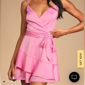 Lulus Love That Blooms Pink Satin Ruffled Skort Romper - L (Large) NWT
